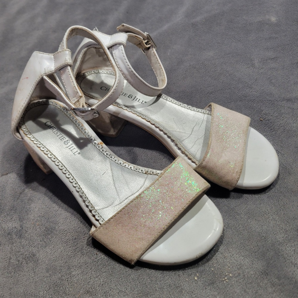 Christie & Jill Mallory Girls White Glitter Block Heel Dress Sandals Size 13M